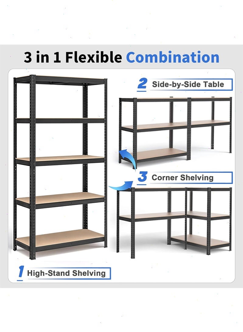 Yoawllty 5-Tier Storage Shelf Organizer, Adjustable  Storage Shelve, Assembly Metal Shelving Unit for Kitchen, Garage, Warehouse & Basement (Black) - Image 5